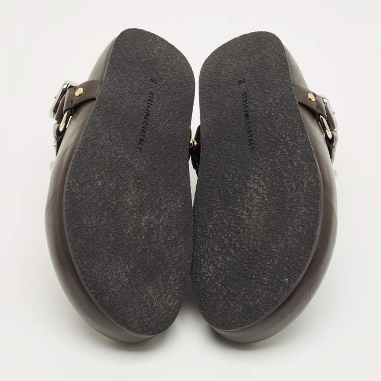 Pre Owned Stella McCartney Brown Leather Elyse Eco Alter Flat Sandals Size 38