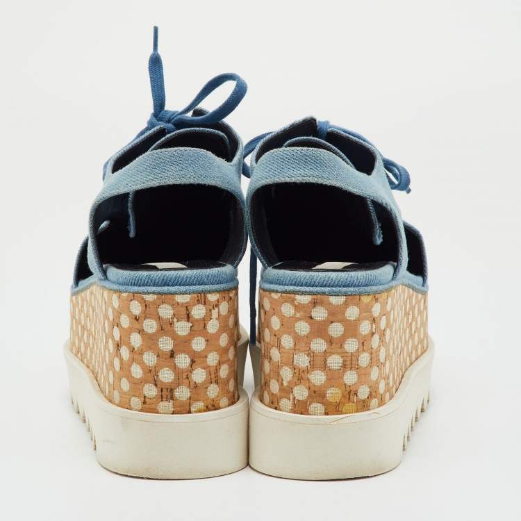 مملوكة مسبقًا Stella McCartney Blue Cut Out Denim Elyse Platform Derby Sneakers Size 37