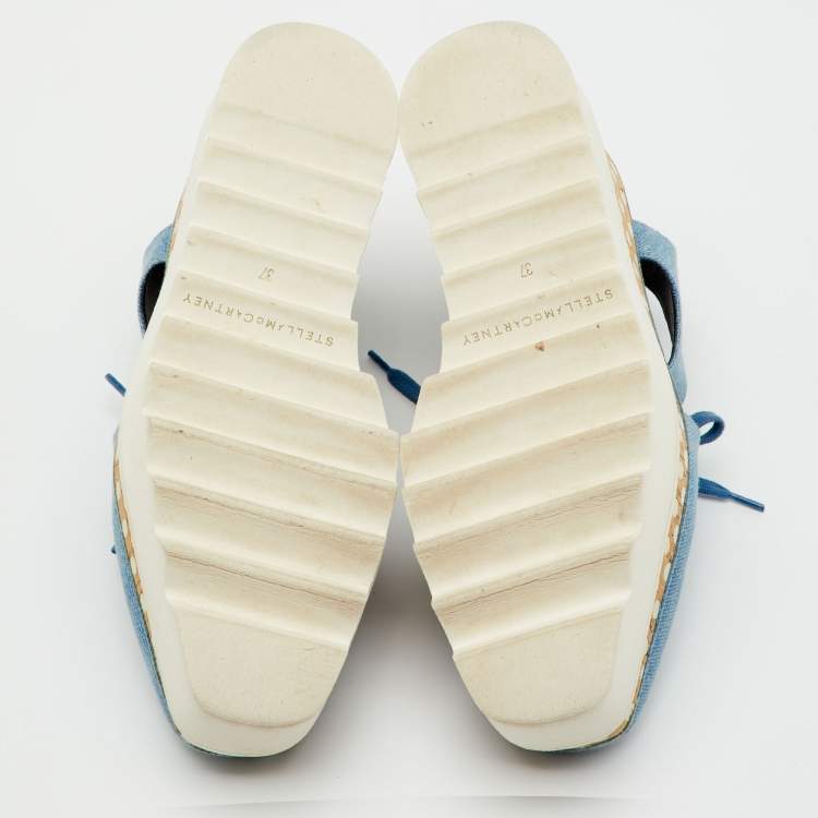 مملوكة مسبقًا Stella McCartney Blue Cut Out Denim Elyse Platform Derby Sneakers Size 37