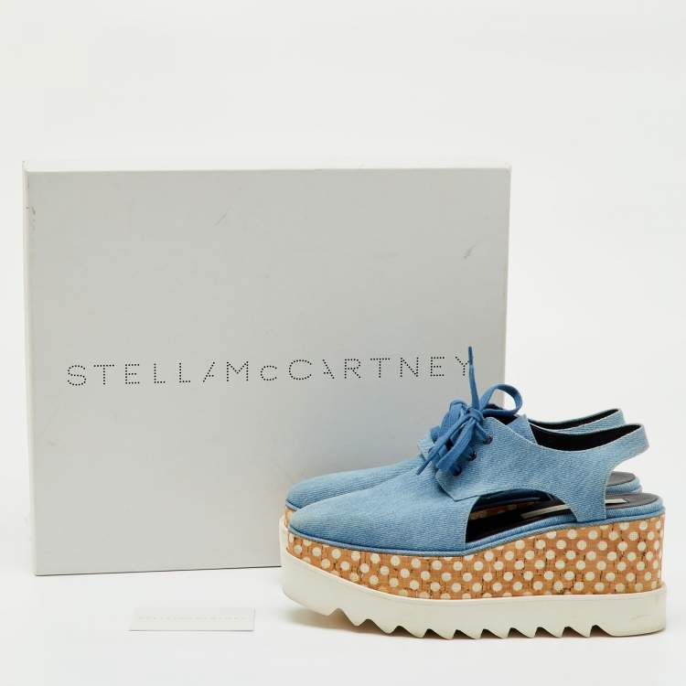 مملوكة مسبقًا Stella McCartney Blue Cut Out Denim Elyse Platform Derby Sneakers Size 37