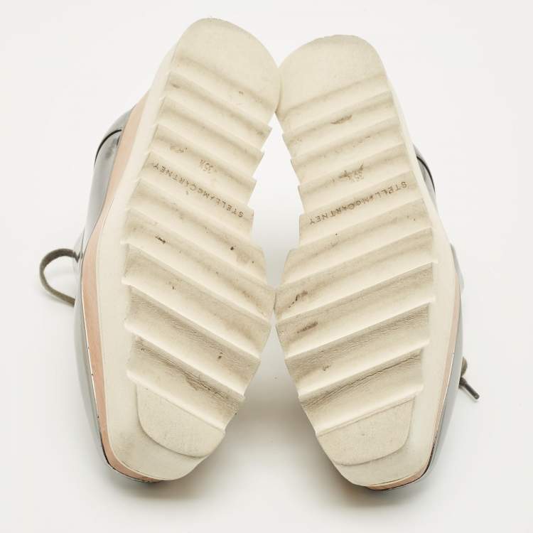 Pre Owned Stella McCartney Elyse Size 35.5 Metallic Grey Faux Leather Platform Derby Sneakers