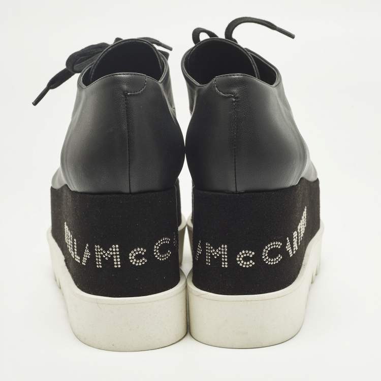 Pre Owned حذاء ديربي ستيلا مكارتني إليس جلد صناعي أسود نعل سميك رباط مقاس 36