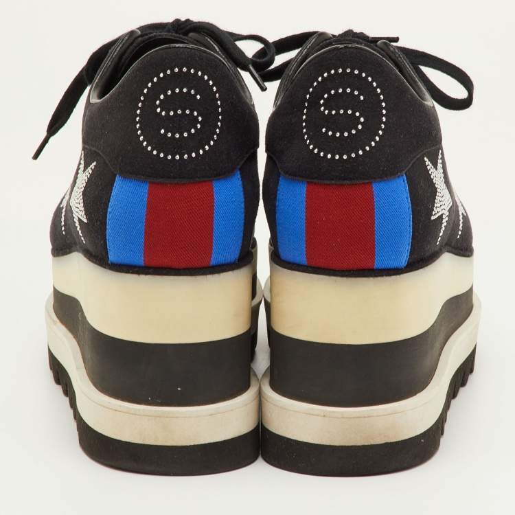 Pre Owned Stella McCartney Elyse Size 40 Black Faux Suede Star Studded Platform Derby Sneakers