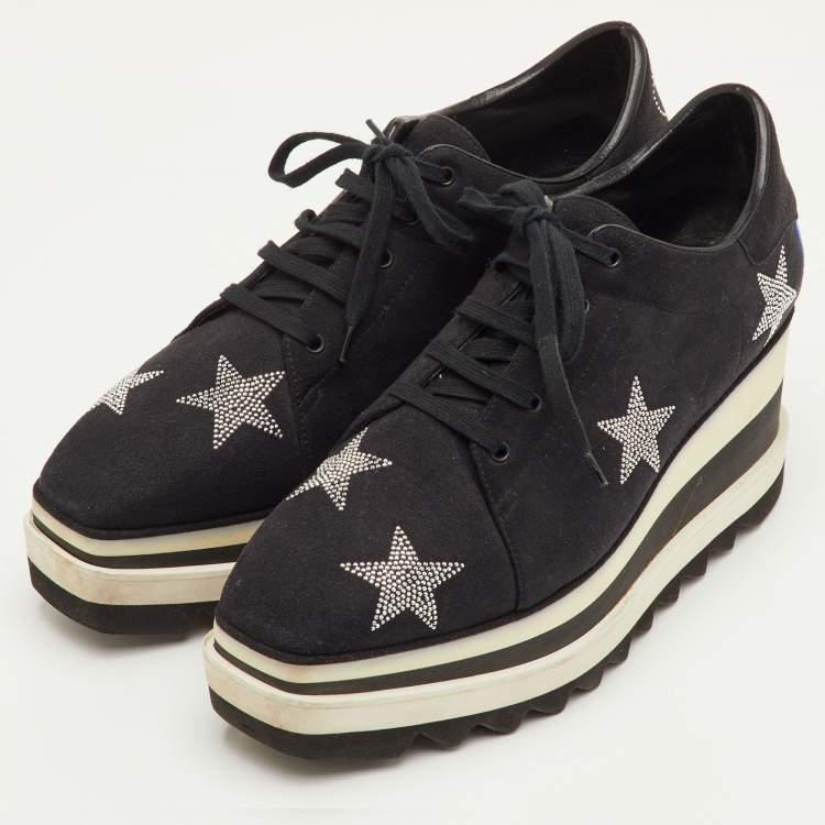 Pre Owned Stella McCartney Elyse Size 40 Black Faux Suede Star Studded Platform Derby Sneakers