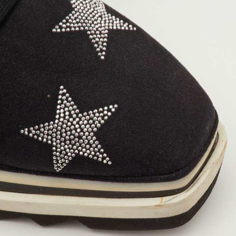 Pre Owned Stella McCartney Elyse Size 40 Black Faux Suede Star Studded Platform Derby Sneakers