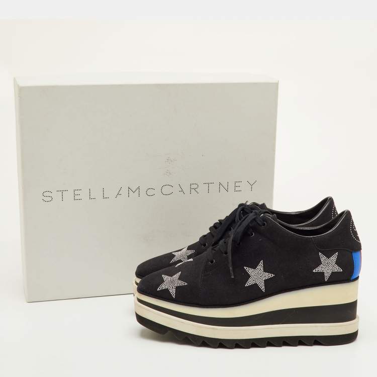 Pre Owned Stella McCartney Elyse Size 40 Black Faux Suede Star Studded Platform Derby Sneakers