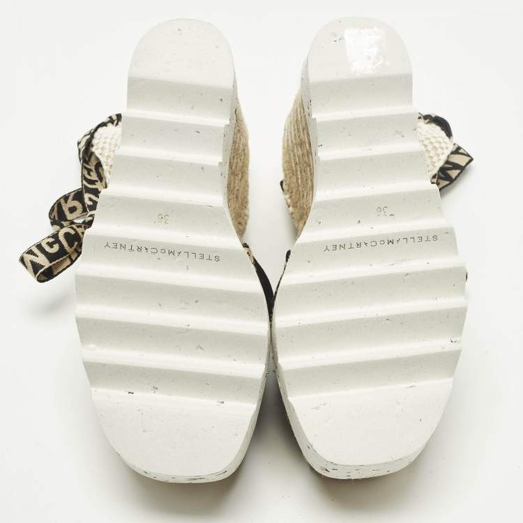 Pre Owned Stella McCartney Gaia Size 36 Black/Beige Canvas Platform Espadrille Sandals