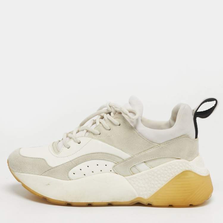 Pre Owned Stella McCartney Eclypse Size 36 White/Grey Faux Leather and Faux Suede Lace Up Sneakers