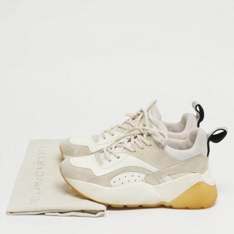 Pre Owned Stella McCartney Eclypse Size 36 White/Grey Faux Leather and Faux Suede Lace Up Sneakers