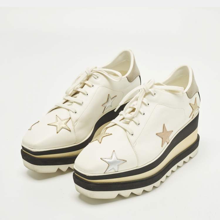 Pre Owned Stella McCartney Elyse Star Size 39 White Faux Leather Platform Derby Sneakers