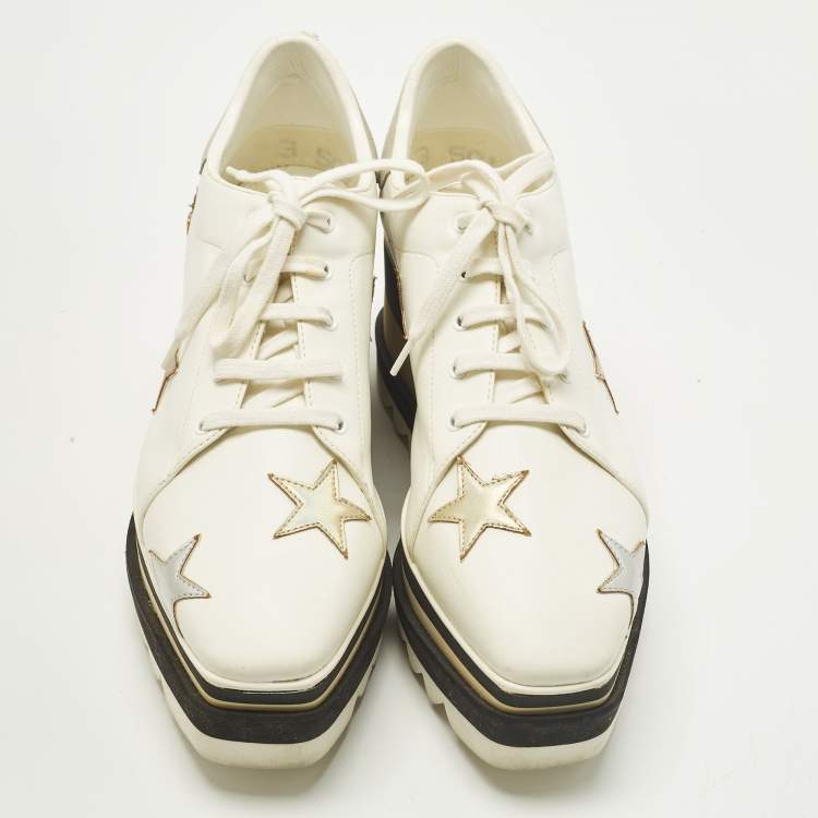 Pre Owned Stella McCartney Elyse Star Size 39 White Faux Leather Platform Derby Sneakers