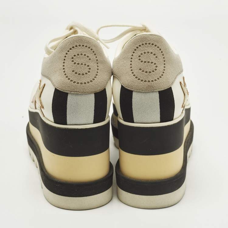 Pre Owned Stella McCartney Elyse Star Size 39 White Faux Leather Platform Derby Sneakers