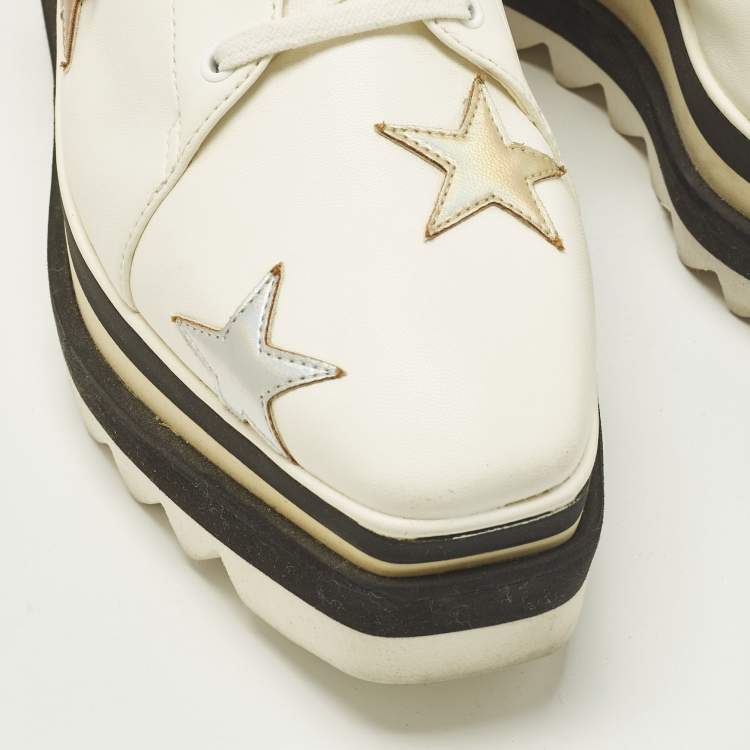 Pre Owned Stella McCartney Elyse Star Size 39 White Faux Leather Platform Derby Sneakers