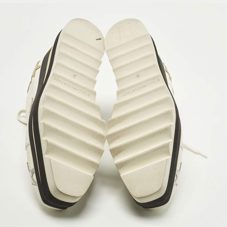 Pre Owned Stella McCartney Elyse Star Size 39 White Faux Leather Platform Derby Sneakers