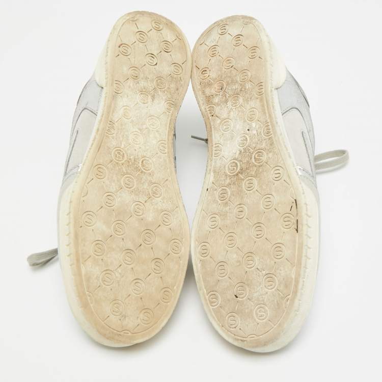 Pre Owned Stella McCartney Size 38 Silver Faux Leather and Faux Suede Lace Up Sneakers