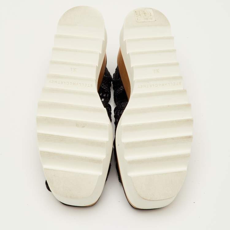 مملوكة مسبقًا Stella McCartney Elyse Size 36.5 Black Woven Raffia Lace Up Platform Sandals