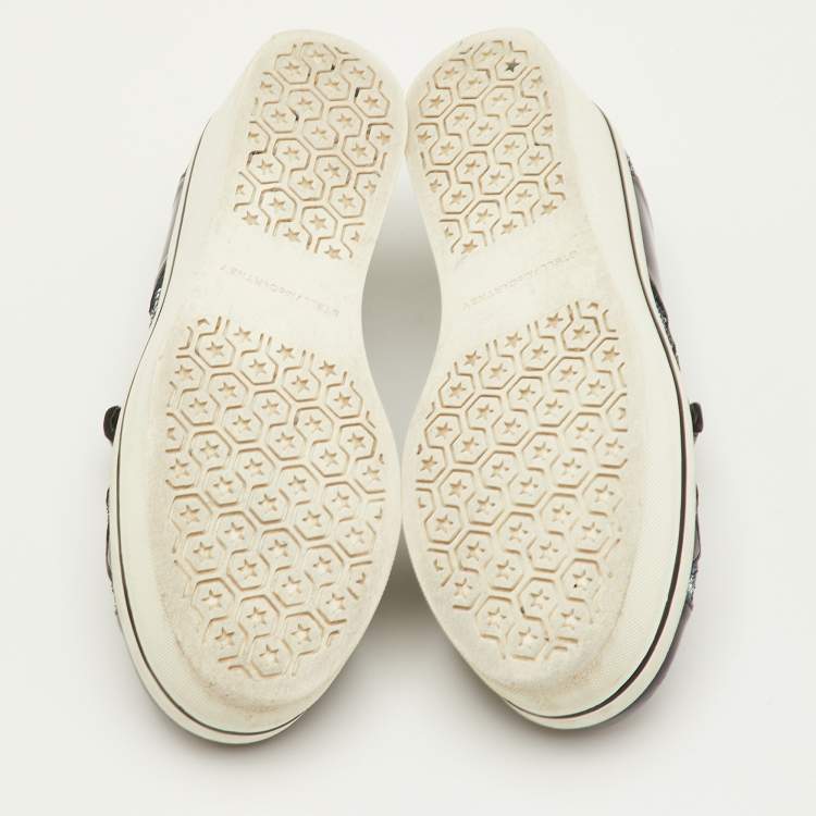 Pre Owned Stella McCartney Binx Star Size 37 Navy Blue Faux Patent Leather Platform Slip On Sneakers