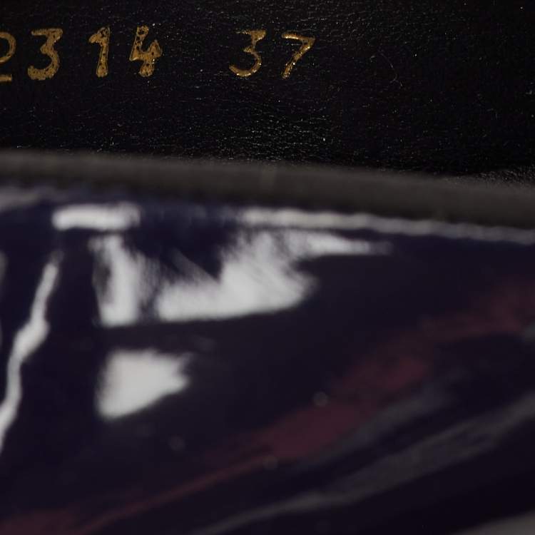 Pre Owned Stella McCartney Binx Star Size 37 Navy Blue Faux Patent Leather Platform Slip On Sneakers