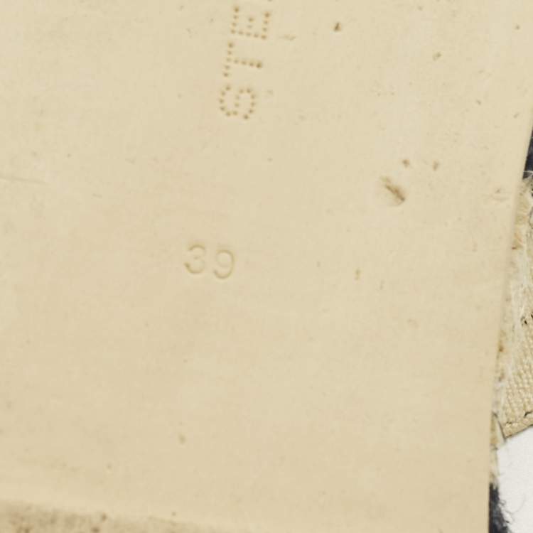 Pre Owned Stella McCartney Size 39 Navy Blue/Beige Canvas Criss Cross Espadrille Platform Sandals