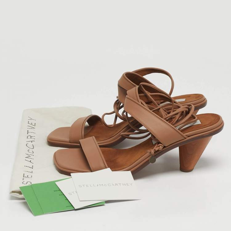 Pre Owned Stella McCartney Size 37.5 Beige Faux Leather Ankle Strap Sandals