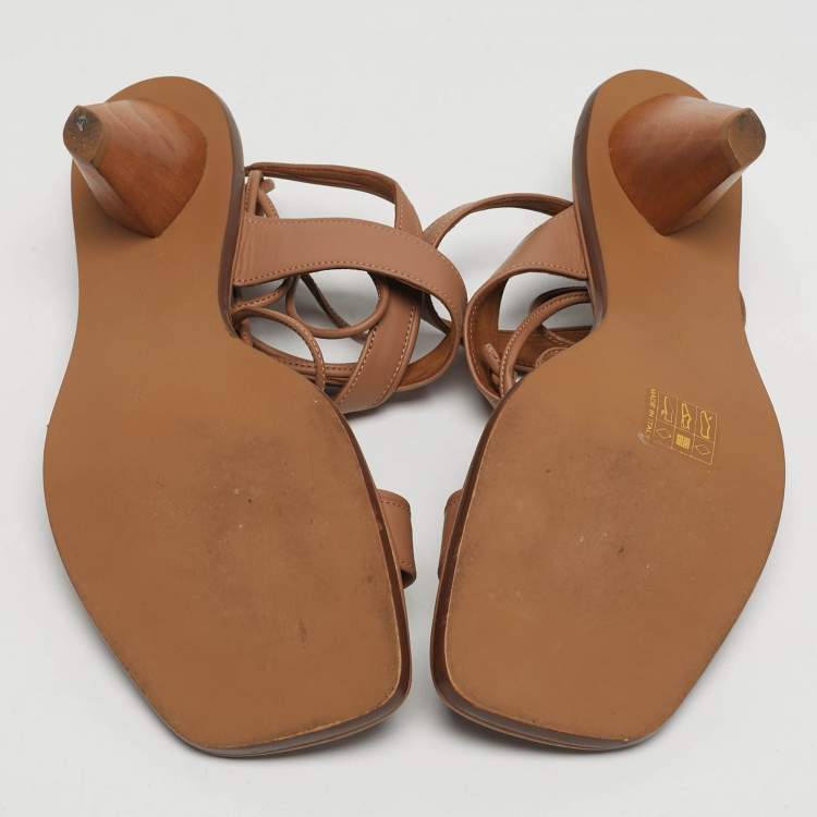 Pre Owned Stella McCartney Size 37.5 Beige Faux Leather Ankle Strap Sandals