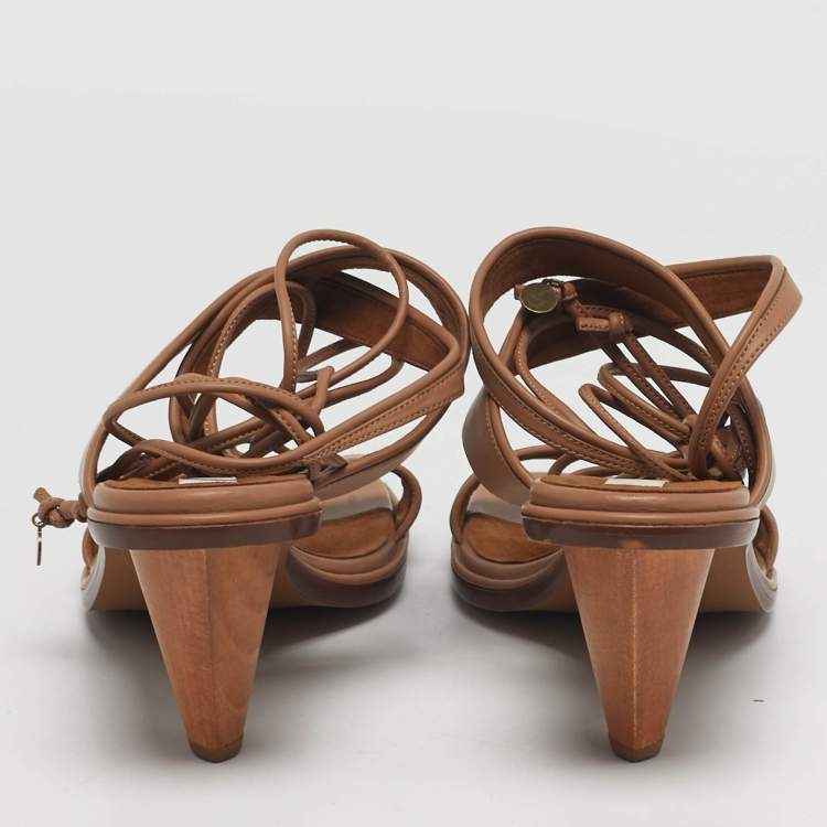 Pre Owned Stella McCartney Size 37.5 Beige Faux Leather Ankle Strap Sandals