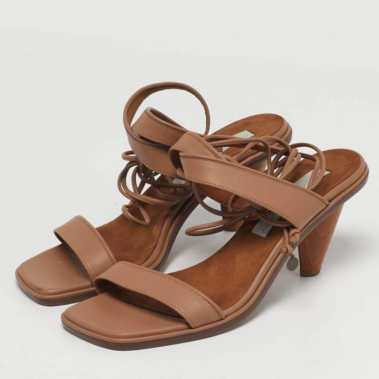 Pre Owned Stella McCartney Size 37.5 Beige Faux Leather Ankle Strap Sandals