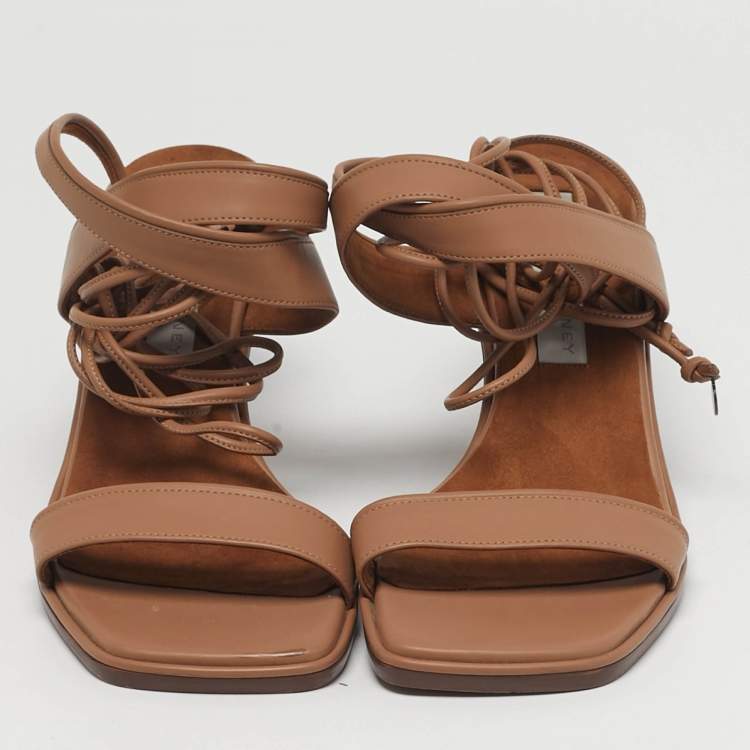 Pre Owned Stella McCartney Size 37.5 Beige Faux Leather Ankle Strap Sandals