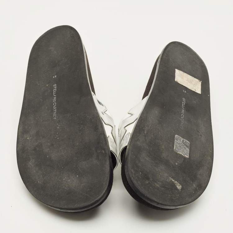 Pre Owned Stella McCartney Size 41 Silver/White Faux Leather  Star Flat Slides 