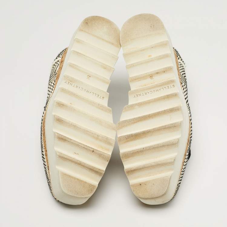 Pre Owned Stella McCartney Elyse Star Size 35 White/Black Faux Leather and Mesh Wedge Sneakers