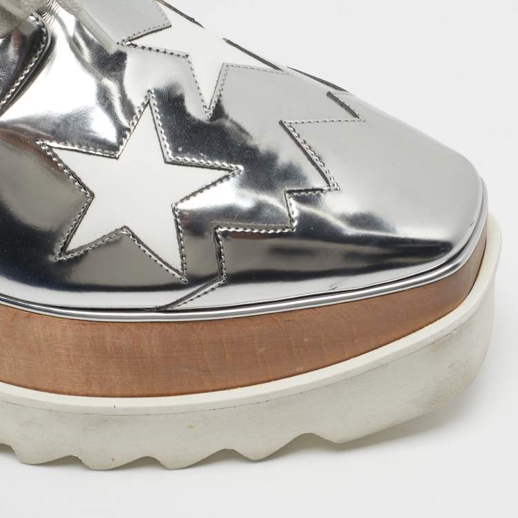 مملوكة مسبقًا Stella McCartney Elyse Size 38 Silver Faux Leather Wedge Sneakers