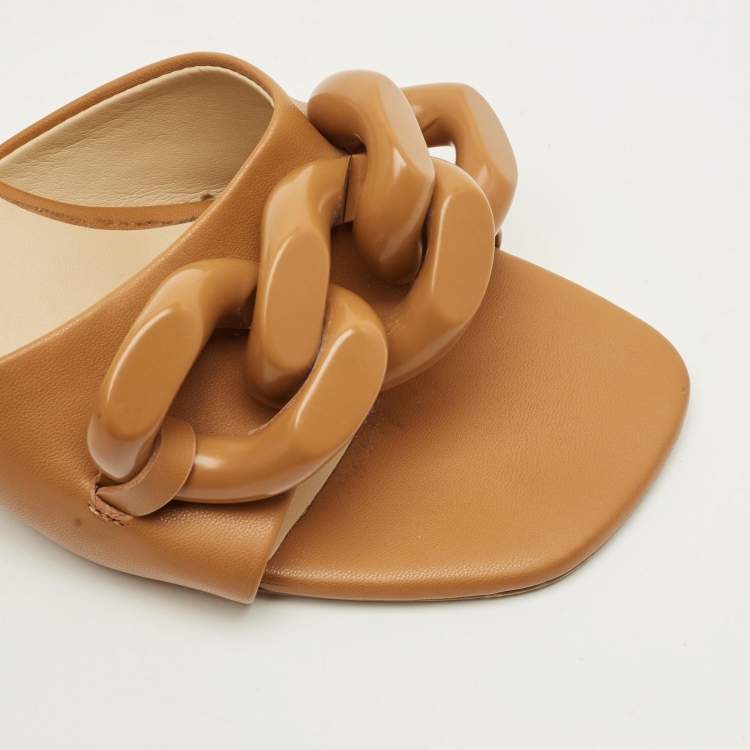 Pre Owned Stella McCartney Falabella Size 40 Brown Leather Chain Link Slide Sandals