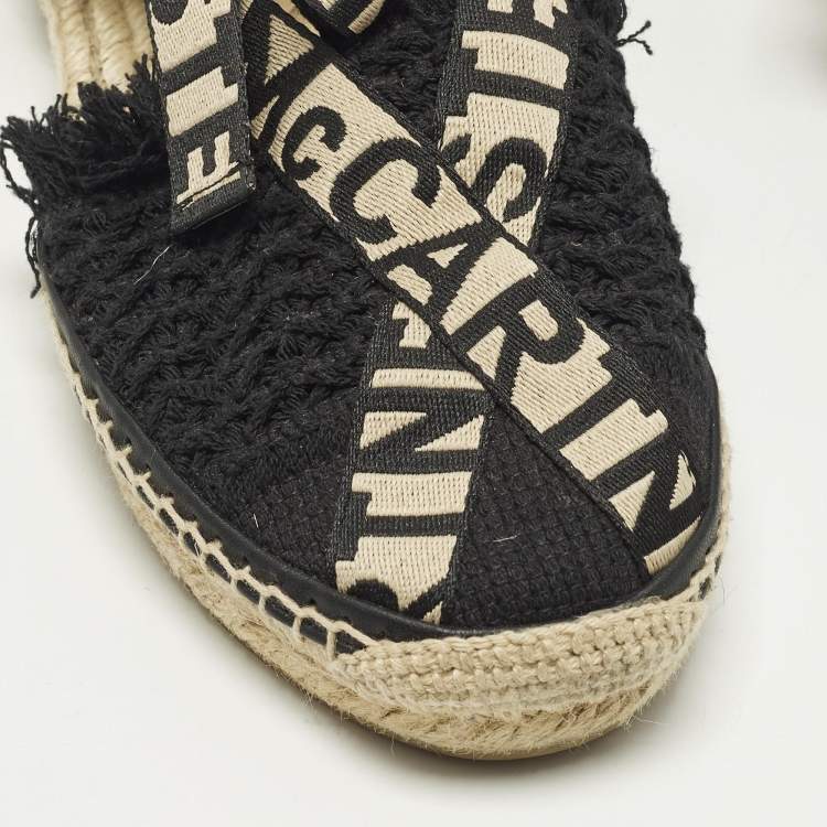 Pre Owned Stella McCartney Gaia Size 38 Black Knit Fabric Ankle Wrap Espadrille Flats