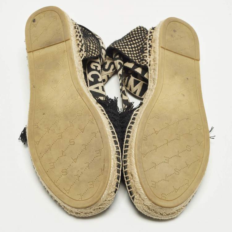 Pre Owned Stella McCartney Gaia Size 38 Black Knit Fabric Ankle Wrap Espadrille Flats