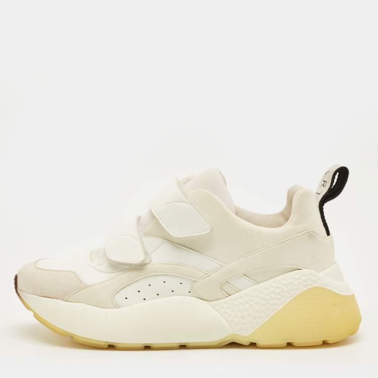 Pre Owned Stella McCartney Eclypse Size 41 White/Grey Faux Leather and Faux Suede Lace Up Sneakers