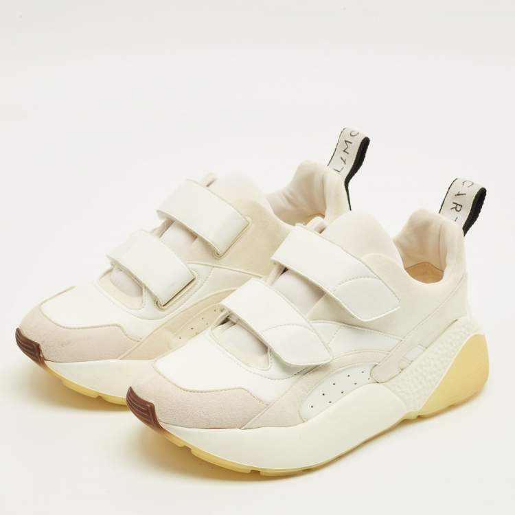 Pre Owned Stella McCartney Eclypse Size 41 White/Grey Faux Leather and Faux Suede Lace Up Sneakers