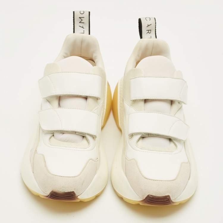 Pre Owned Stella McCartney Eclypse Size 41 White/Grey Faux Leather and Faux Suede Lace Up Sneakers