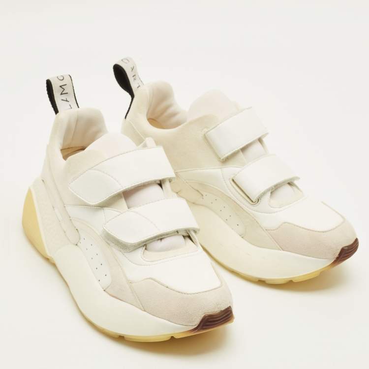 Pre Owned Stella McCartney Eclypse Size 41 White/Grey Faux Leather and Faux Suede Lace Up Sneakers