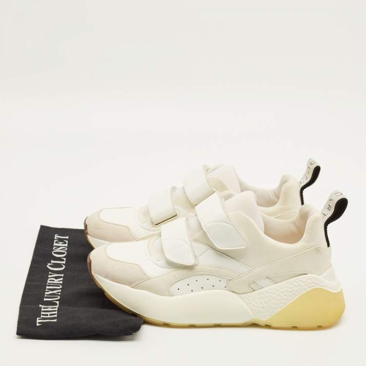 Pre Owned Stella McCartney Eclypse Size 41 White/Grey Faux Leather and Faux Suede Lace Up Sneakers