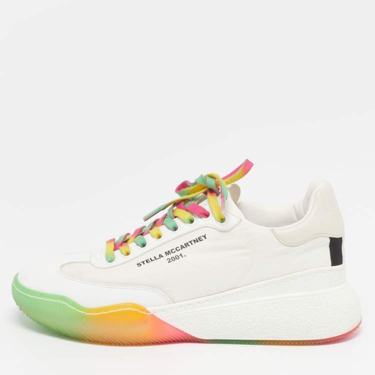 Pre Owned Stella McCartney Loop Size 39 Multicolor Faux Leather and Nylon Lace Up Sneakers