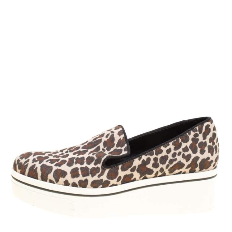 Pre Owned Stella McCartney Multicolor Leopard Print Canvas Platform Slip On Sneakers Size 38