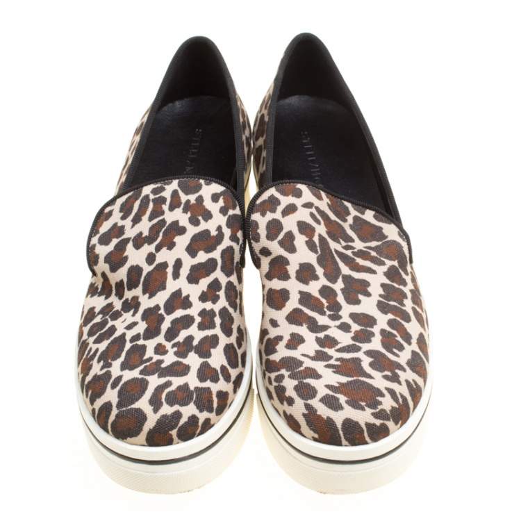 Pre Owned Stella McCartney Multicolor Leopard Print Canvas Platform Slip On Sneakers Size 38