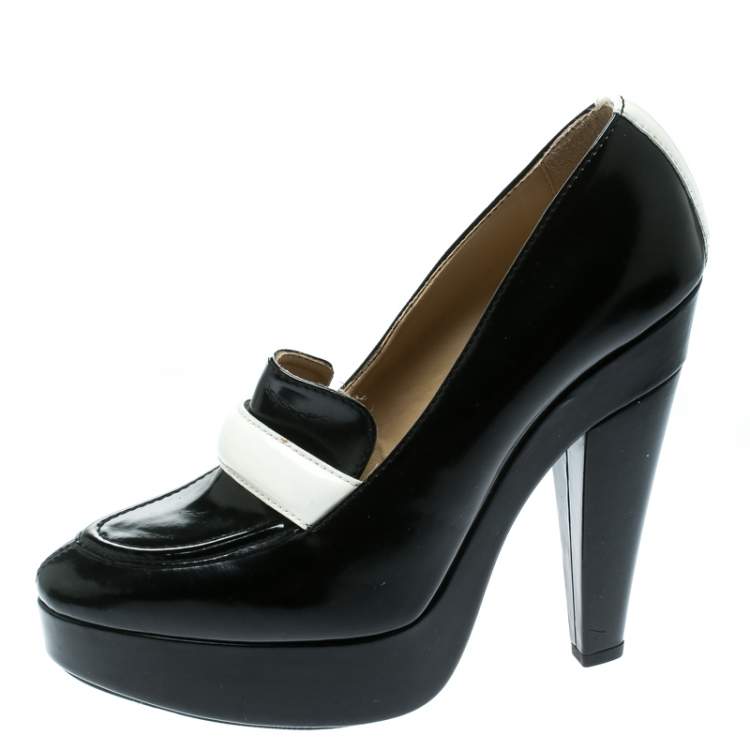 Pre Owned Stella McCartney Monochrome Faux Leather Mary Platform Loafer Pumps Size 40