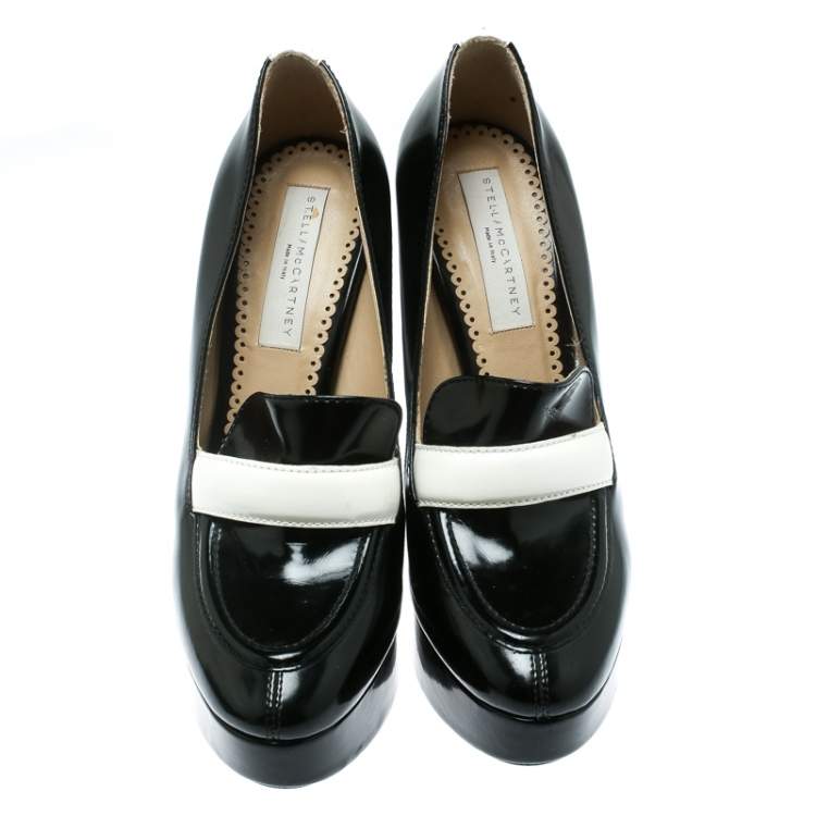 Pre Owned Stella McCartney Monochrome Faux Leather Mary Platform Loafer Pumps Size 40