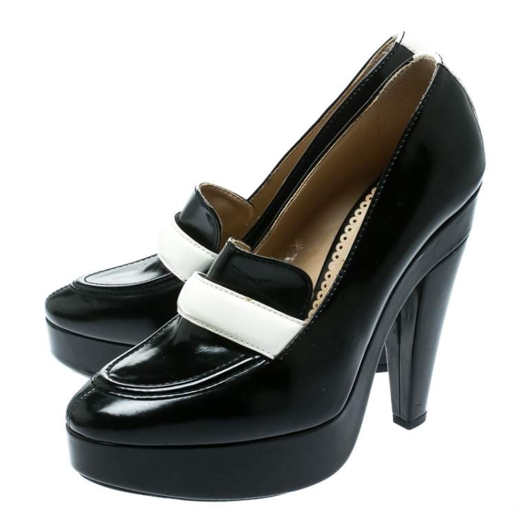 Pre Owned Stella McCartney Monochrome Faux Leather Mary Platform Loafer Pumps Size 40