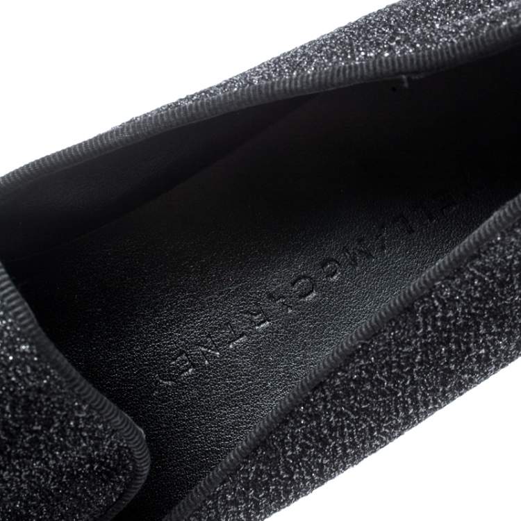 Pre Owned Stella McCartney Black Glitter Binx Platform Slip On Skate Shoes Size 39