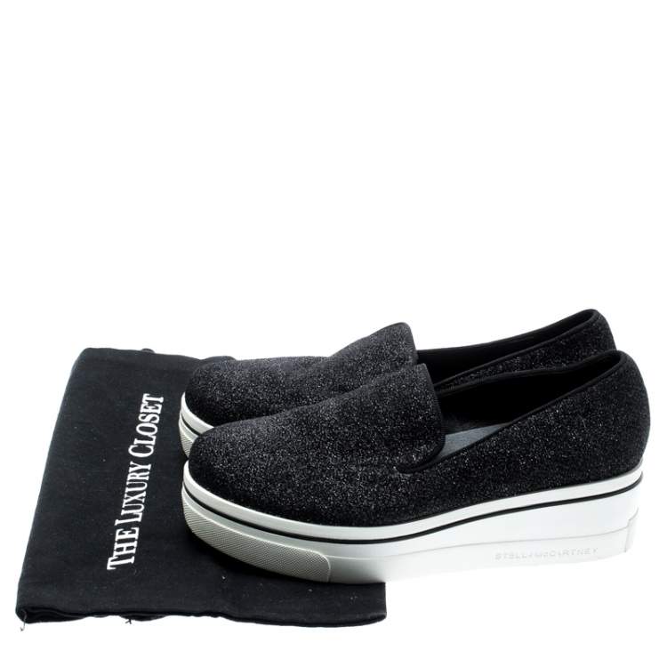 Pre Owned Stella McCartney Black Glitter Binx Platform Slip On Skate Shoes Size 39