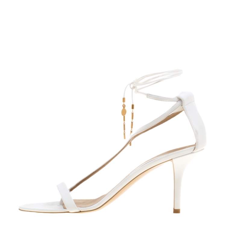 Pre Owned Stella McCartney White Faux Leather Open Toe T-Strap Sandals Size 39