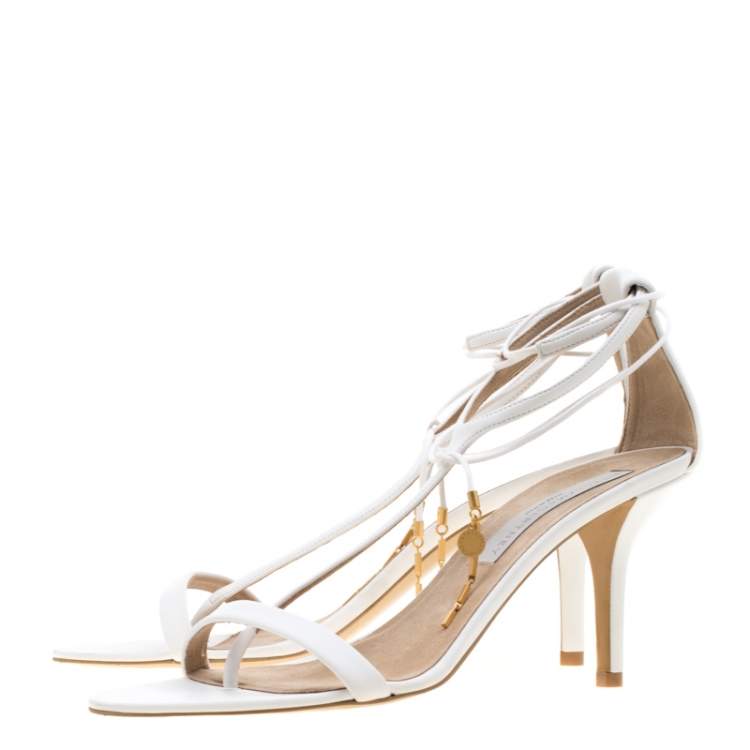 Pre Owned Stella McCartney White Faux Leather Open Toe T-Strap Sandals Size 39