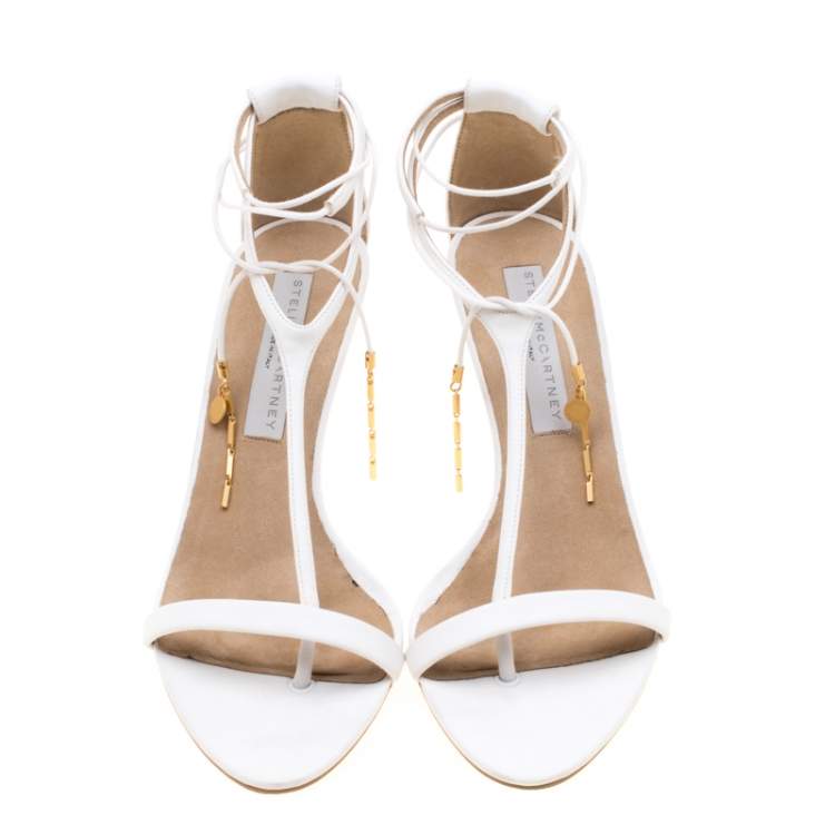 Pre Owned Stella McCartney White Faux Leather Open Toe T-Strap Sandals Size 39